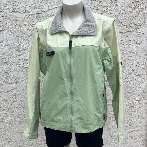 Columbia Sage Green Full Zip Packable Windbreaker Convertible Jacket - Picture 1 of 16